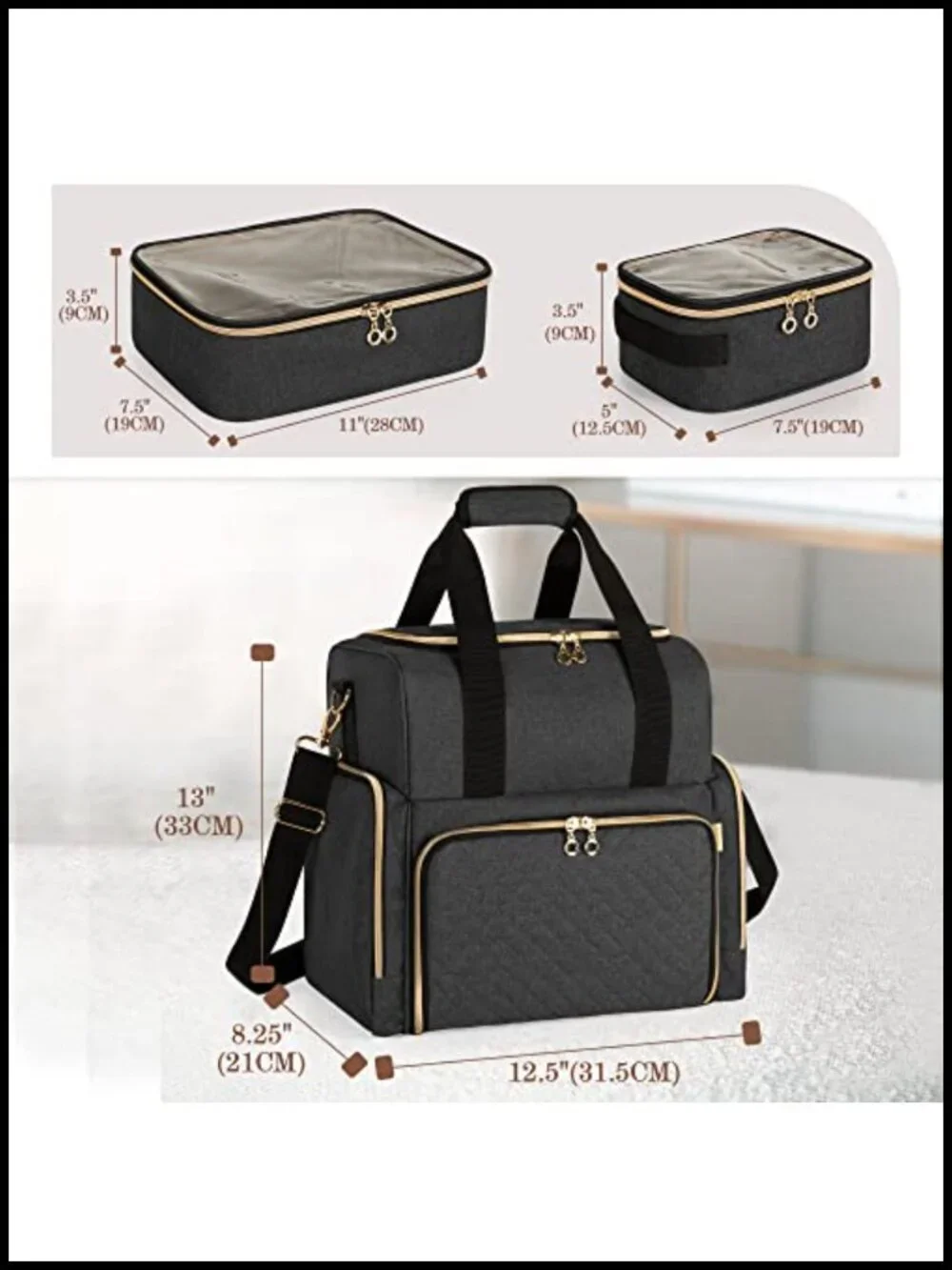 Large Travel Makeup Bag with 3 Removable Cases, Detachable Dividers, Nylon
